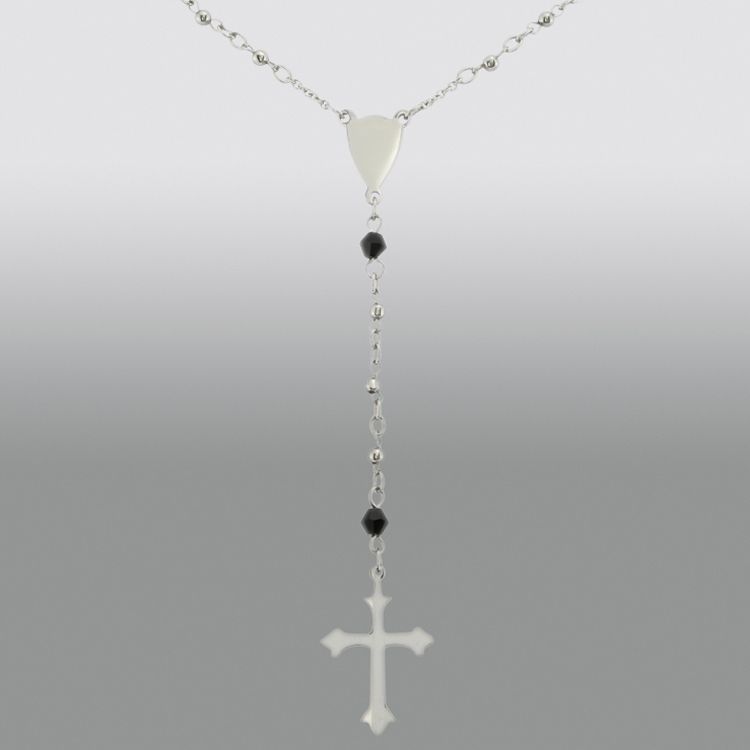 Silvertone Stainless Steel Rosary Style Necklace with Cross Pendant at Kmart.com