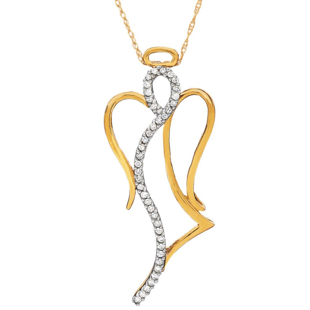1/5 cttw Diamond and 10K Yellow Gold Angel Pendant