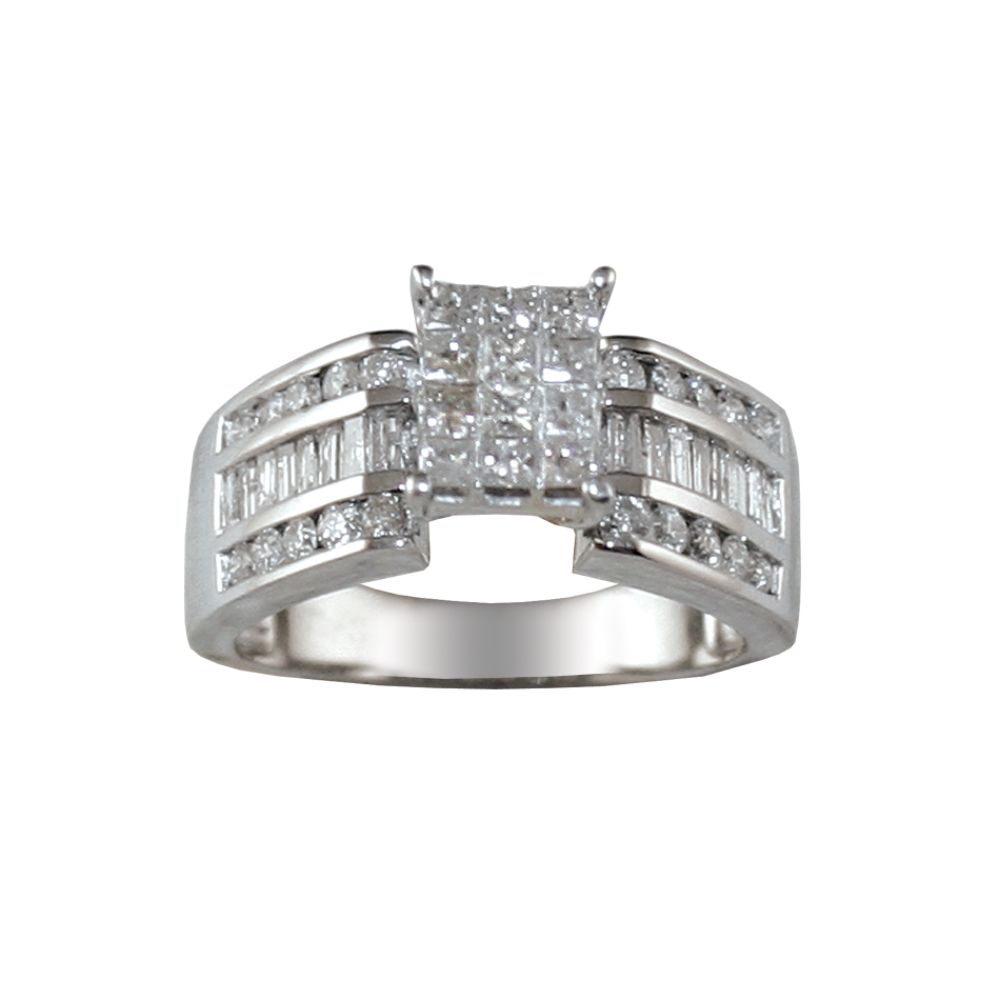 1 cttw Princess Composite Round Baguette Diamond Bridal Ring in 14k WG