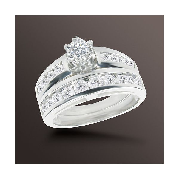 1 Cttw Diamond Channel Bridal Set. 14K White Gold