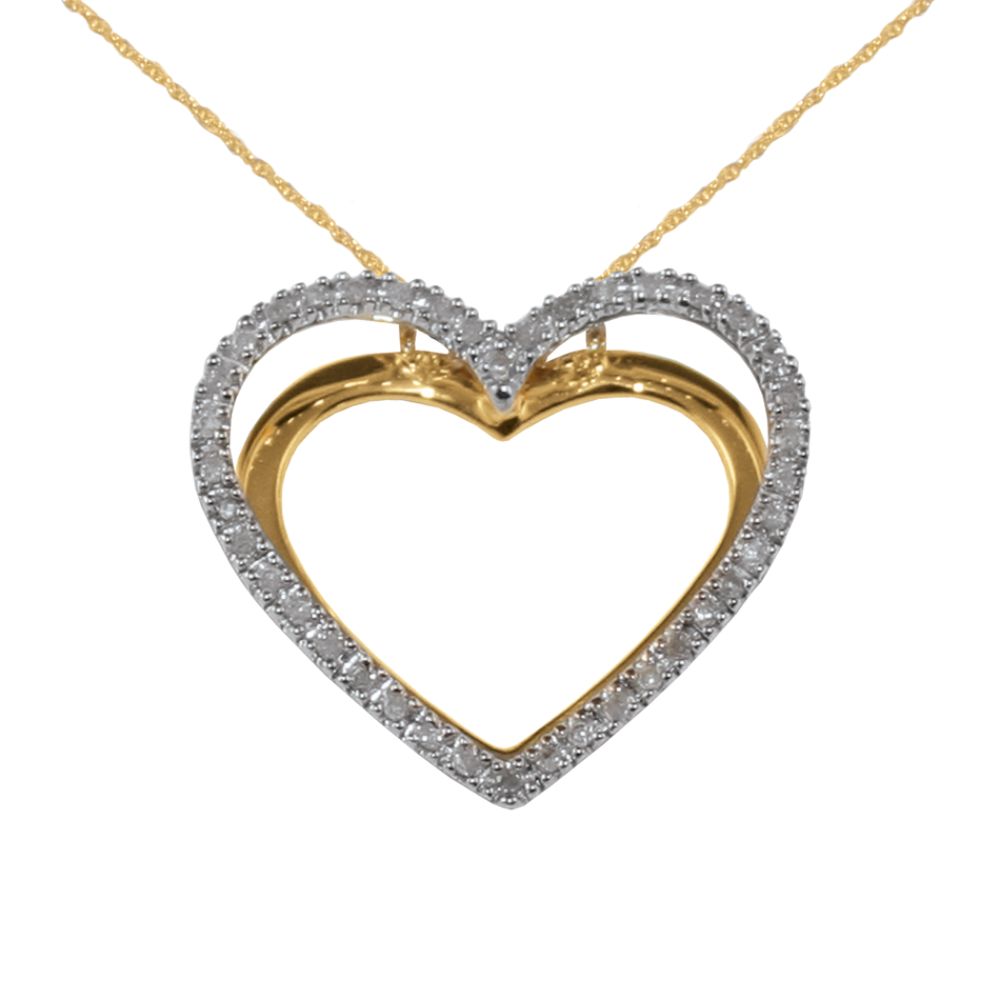 1/6 cttw Diamond Double Heart Pendant. 10K