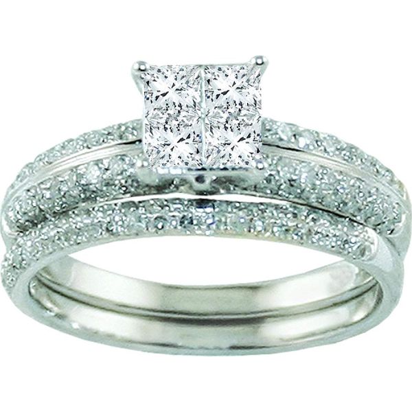 1 Ct. T.w. Princess & Round Diamond Bridal Set In 10K White Gold