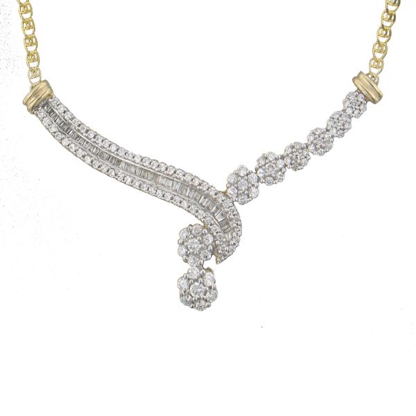 1 Cttw Diamond Flower Cluster Necklace. 10K Yellow Gold