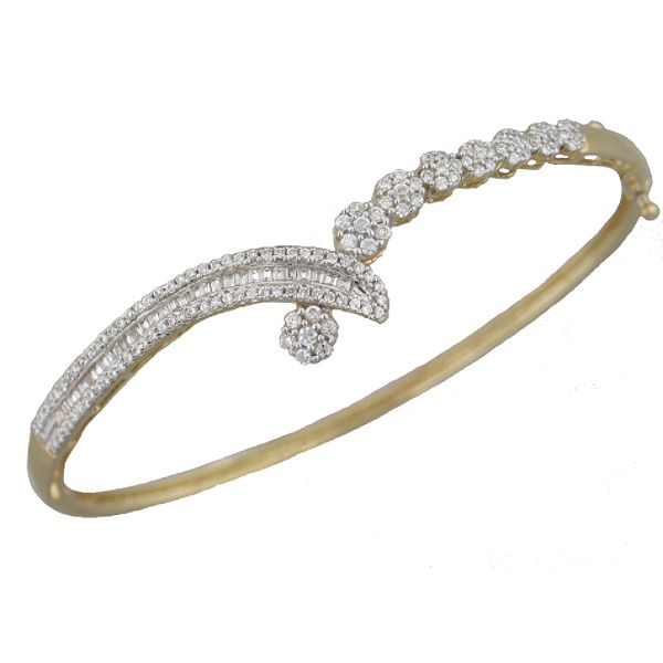 1 Ct. Tw. Diamond Flower Cluster Bangle Bracelet. 10K Yellow Gold