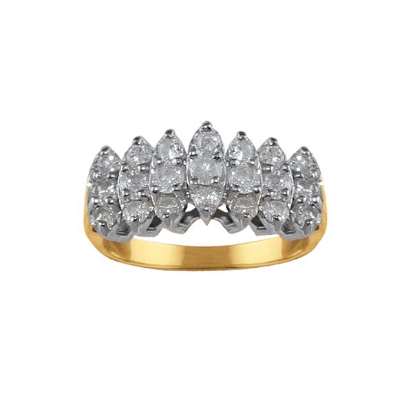 1 Ct. Tw.&4 ; Diamond 3-row Fashion Ring. 10K Yellow Gold