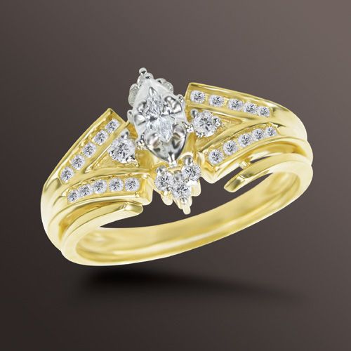 1 4 cttw Marquise Solitaire Round Diamond Bridal Ring in 10k Yellow Gold