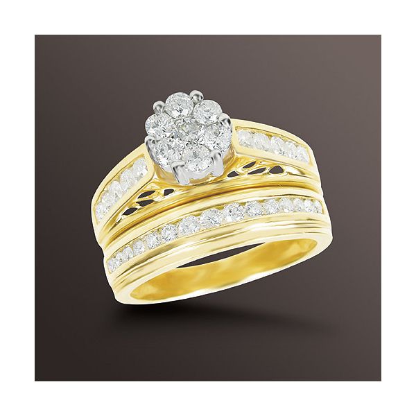 1 Ct. T.w. Diamond Cluster Top Bridal Set In 14K Yellow Gold