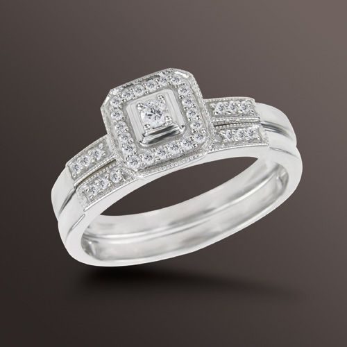 10k White Gold and Diamond Accent Octagon Cluster Bridal Set Sold by Sears