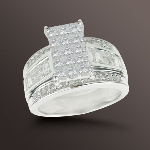 1-1/2 cttw Princess Composite & Baguette Diamond Engagement Ring in 14k WG at Sears.com