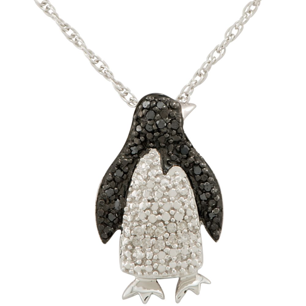 Sterling Silver 1/7 cttw Black & White Diamond Penguin Pendant at Sears.com