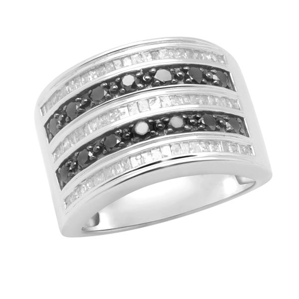 1 Ct. T.w. Black And White Diamond Ring In Sterling Silver