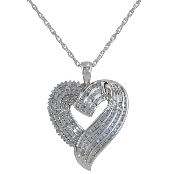 1 Cttw Diamond Heart Pendant In Sterling Silver.