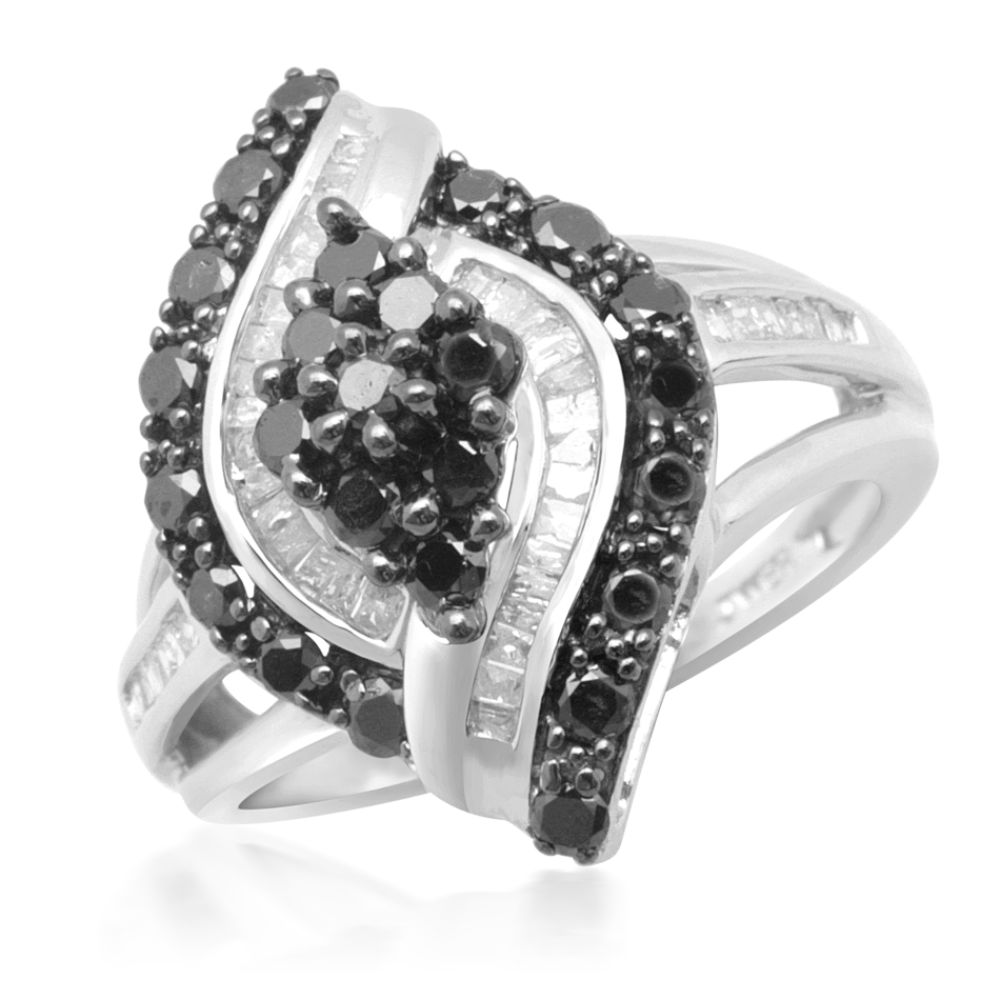 1 cttw Black and White Diamond Marquis Ring in Sterling Silver