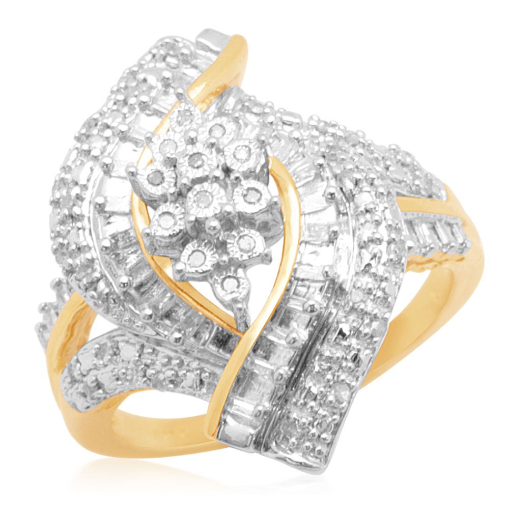 1/4 cttw Round and Baguette Diamond Ring in 18K Gold over Sterling Silver at Sears.com