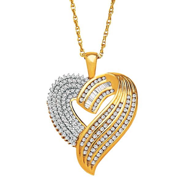 1 Cttw Diamond Heart Pendant Set In 18kt Gold Over Sterling Silver