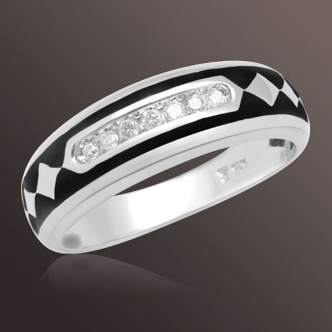 1/7 ct. t.w. Round Diamond and Enamel Mens Wedding Band in Sterling Silver at Sears.com