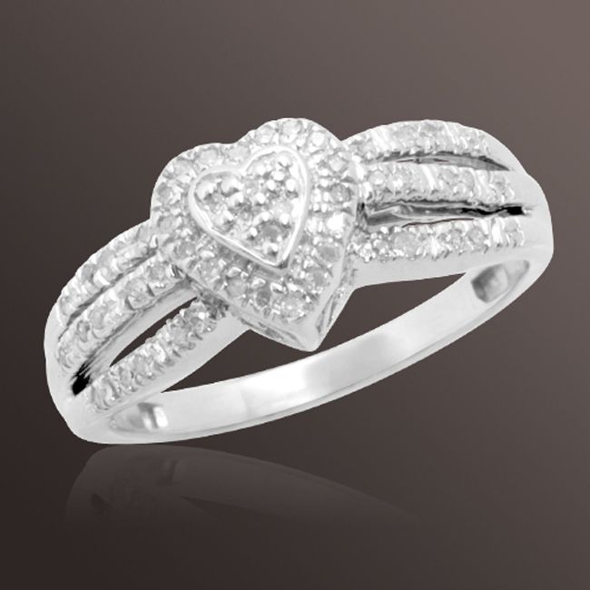 1 6 ct tw Round Diamond Heart Engagement Ring in Sterling Silver