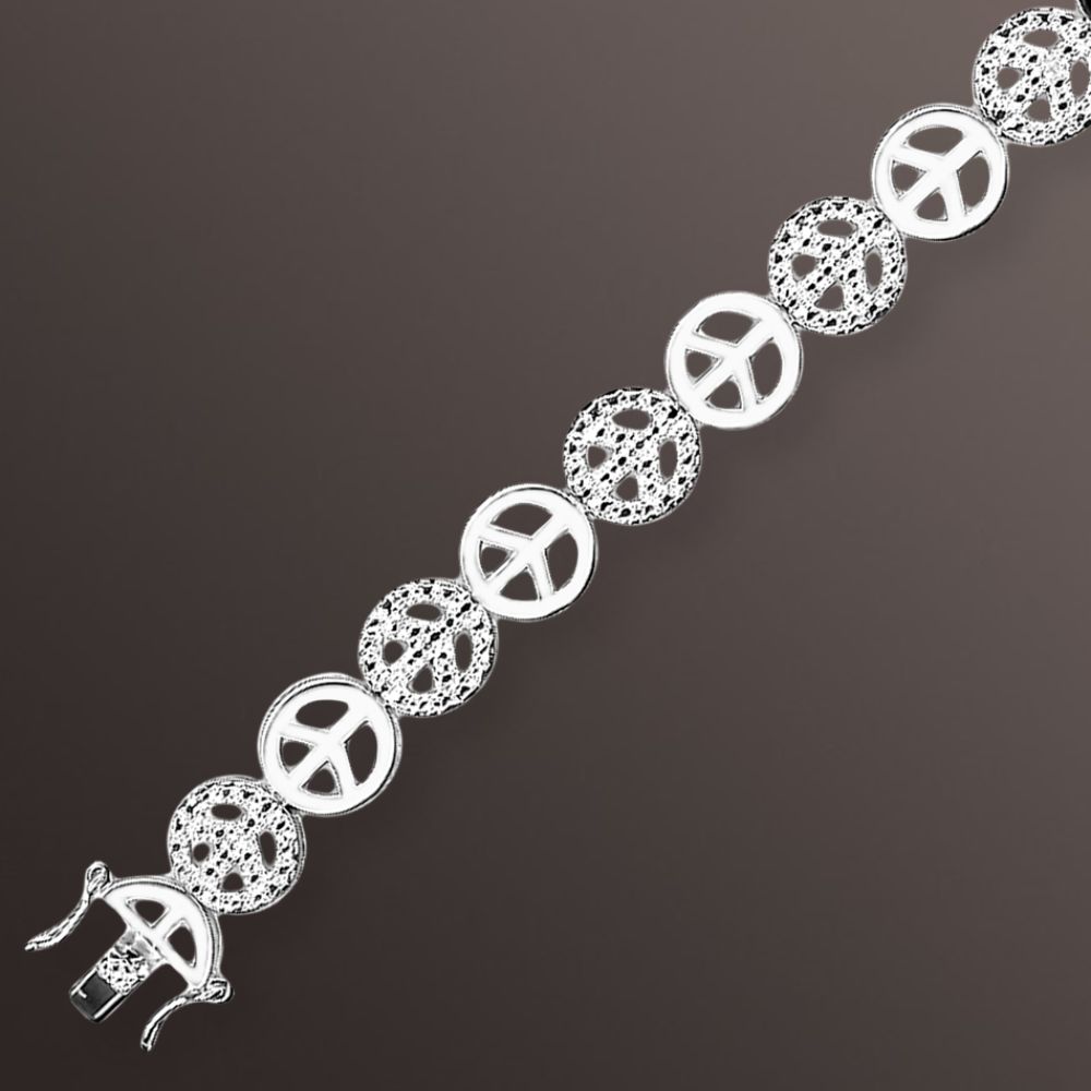 7.5" Sterling Silver and Diamond Accent Peace Sign Bracelet at Sears.com