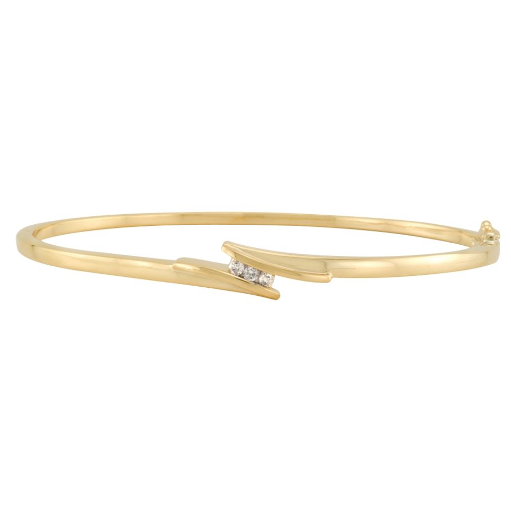 1/10 cttw Dimaond 3-Stone Bangle in 18K Gold over Sterling Silver