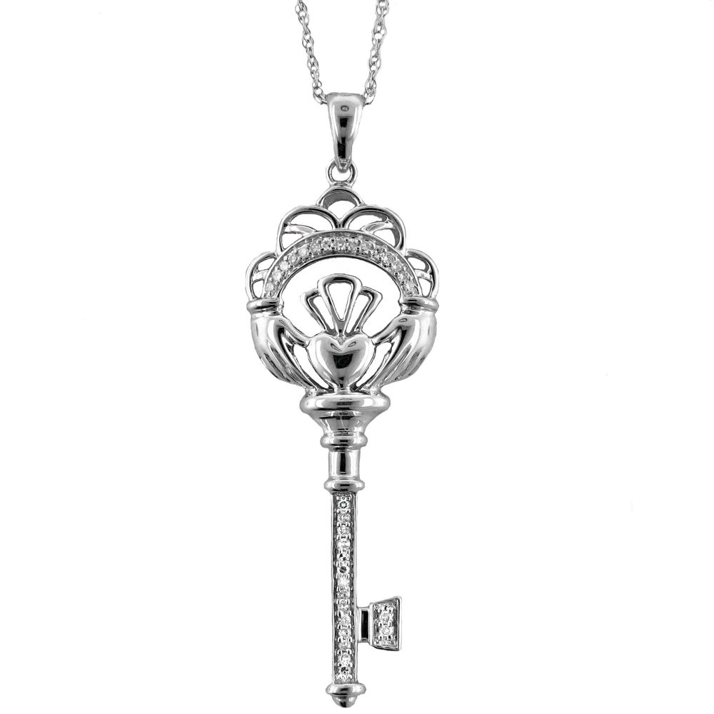 1/10 cttw Diamond Claddagh Key Pendant in Sterling Silver