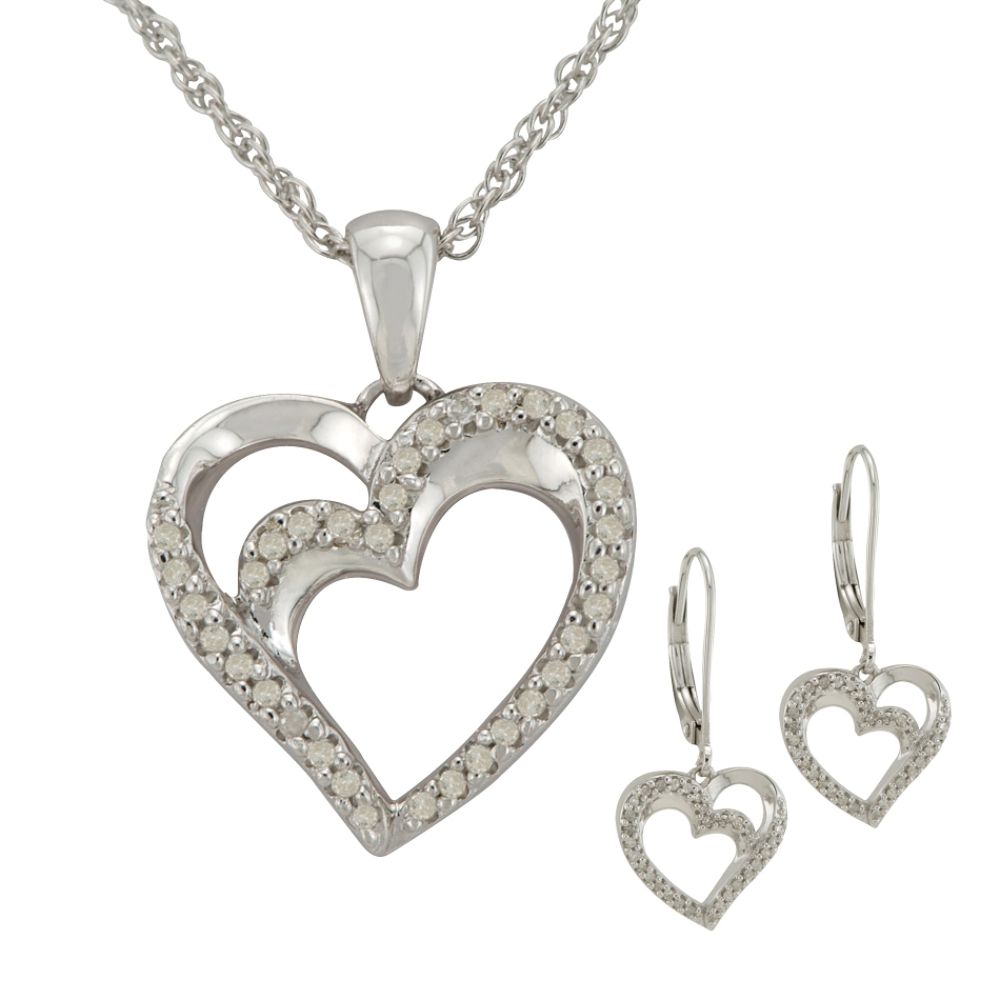 1/4 cttw Diamond Heart Earring and Pendant Boxed Set in Sterling Silver at Kmart.com