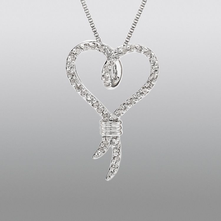 Knots of Love 1/10 cttw Diamond Sterling Silver Iconic Heart Pendant