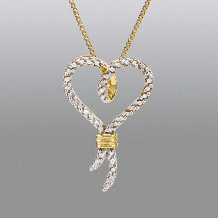 Knots of Love 1/10 cttw Diamond 14k Gold Over Sterling Silver Iconic Heart Pendant
