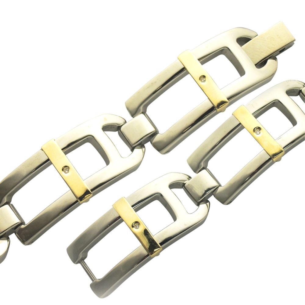 14K Gold and Stainless Steel Gents Bracelet with Diamond Accents at Kmart.com