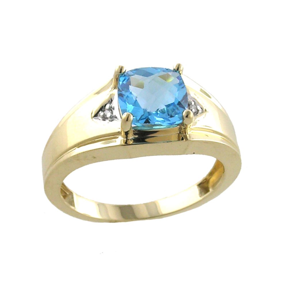 Blue Topaz and Diamond Men's Ring. 10k Yellow