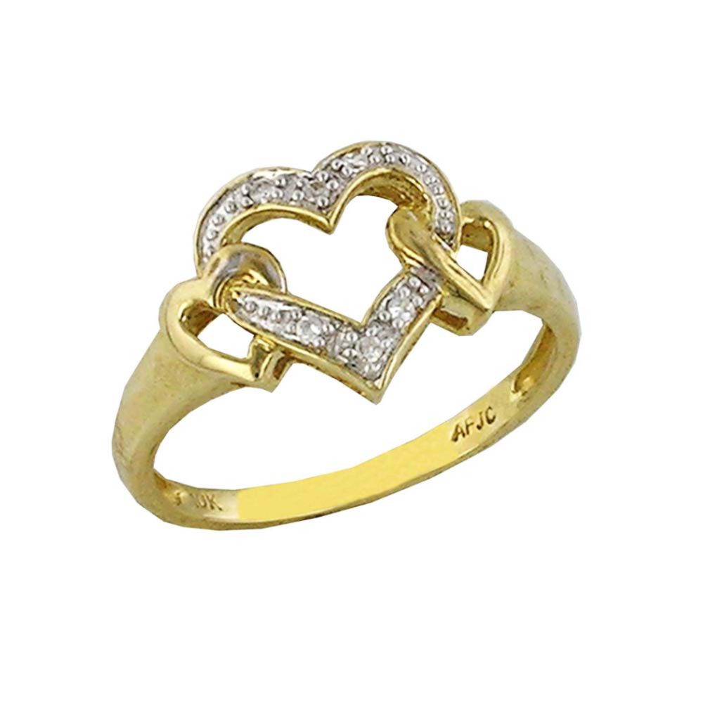 Diamond Accent Heart Linked Ring. 10k Yellow Gold