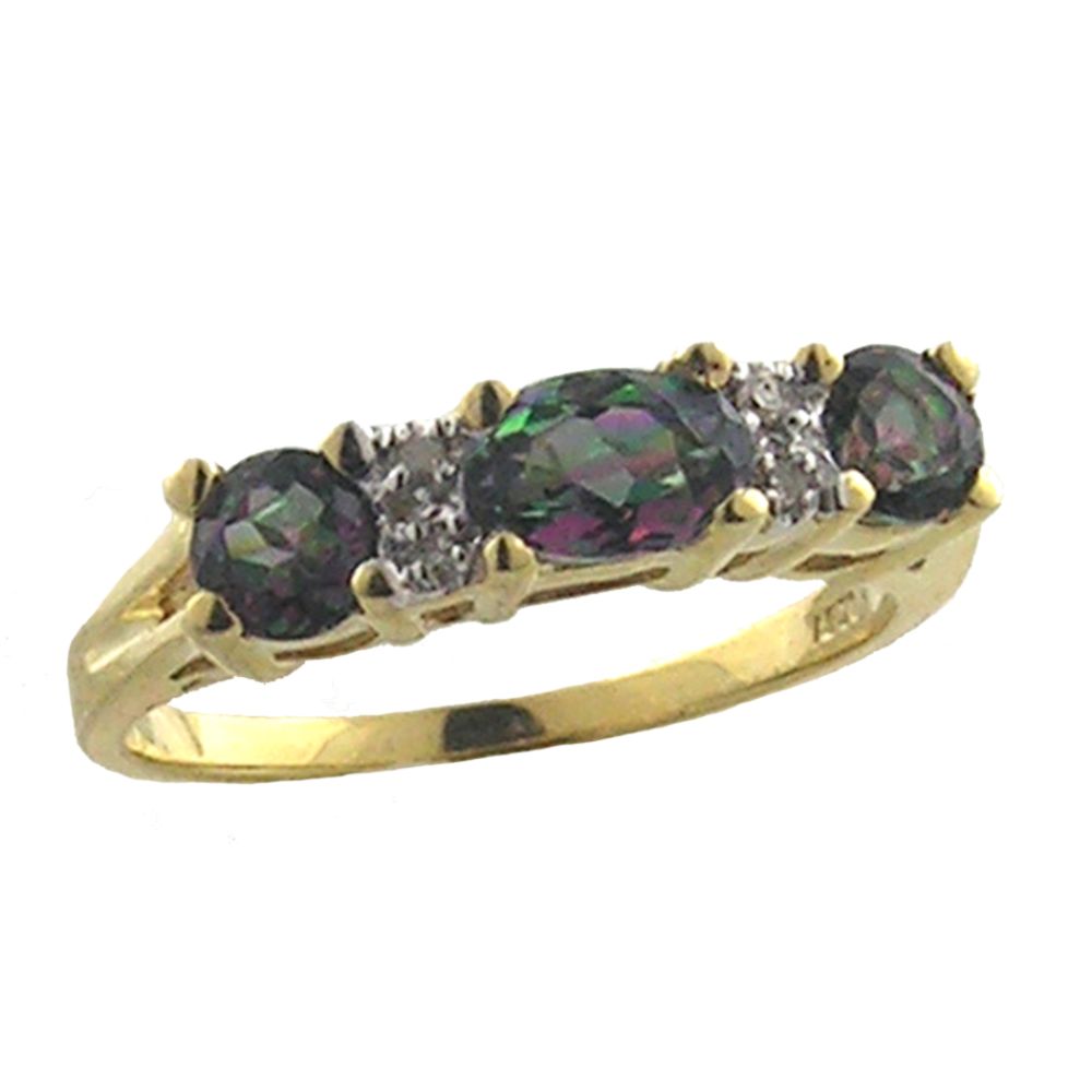 Mystic Topaz Oval 3 Stone and Diamond Ring. 10k Yellow Gold at Sears.com