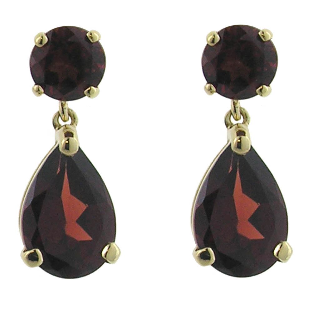 Garnet and Blue Topaz Earrings. 10k Yellow Gold