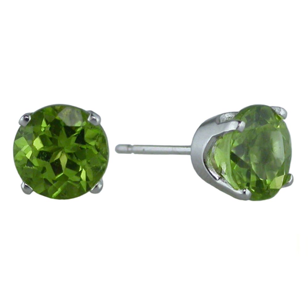 Peridot Stud Earrings. 14k White Gold