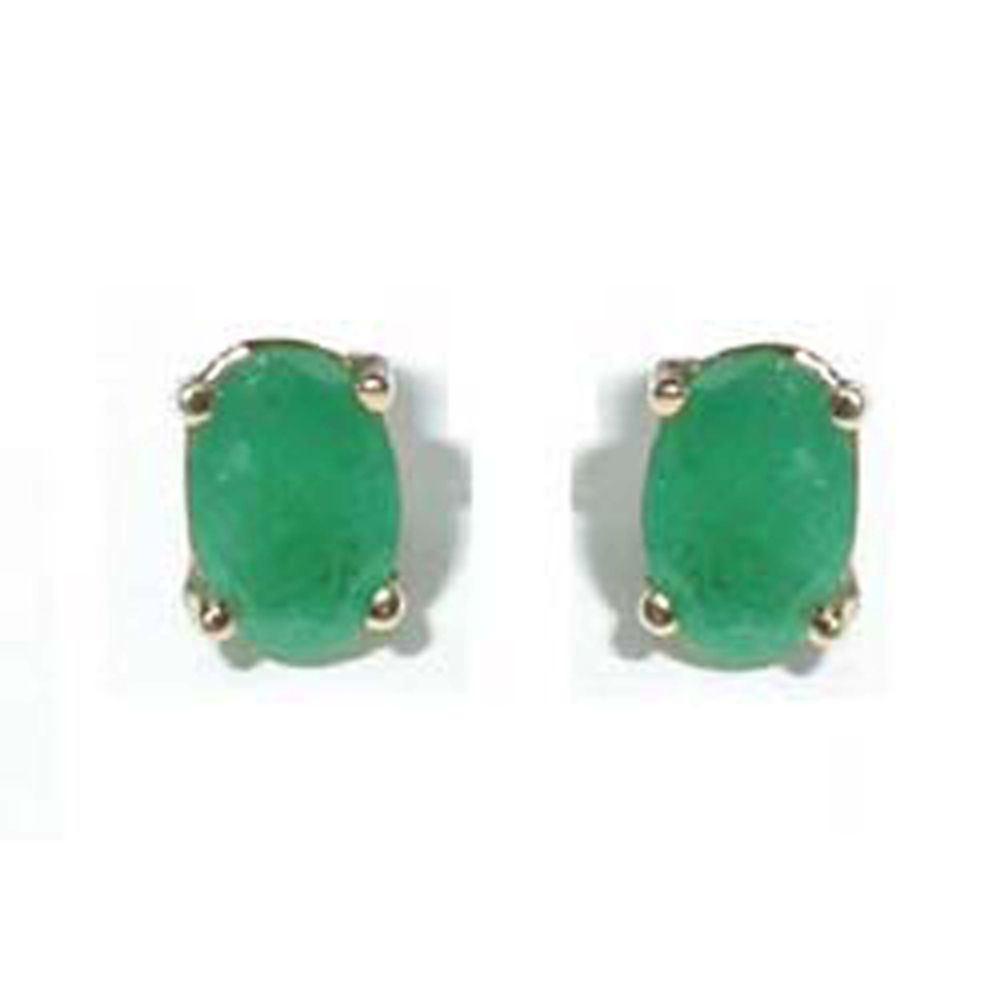 Emerald Stud Earrings. 14k Yellow Gold