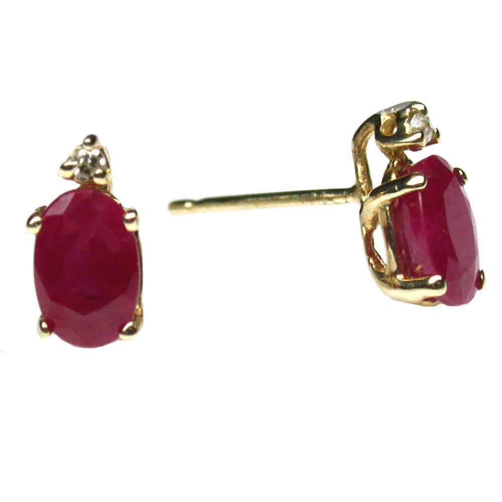 Ruby and Diamond Accent Stud Earrings. 14k Yellow Gold