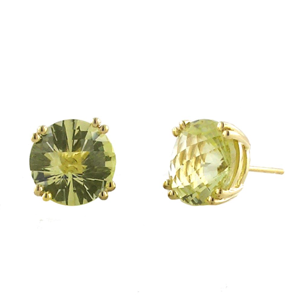 Lemon Quartz Stud Earrings, 14K Yellow Gold