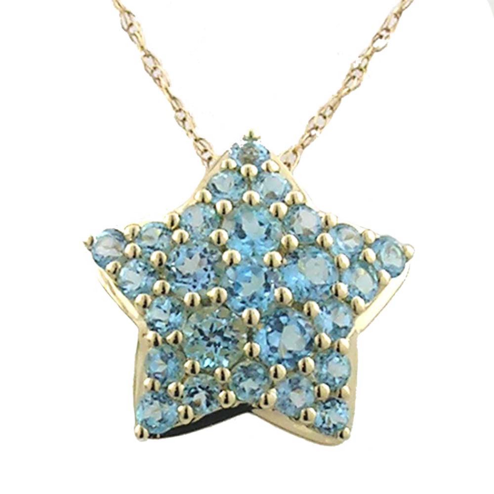 Blue Topaz Puff Star Pendant. 10k Yellow Gold