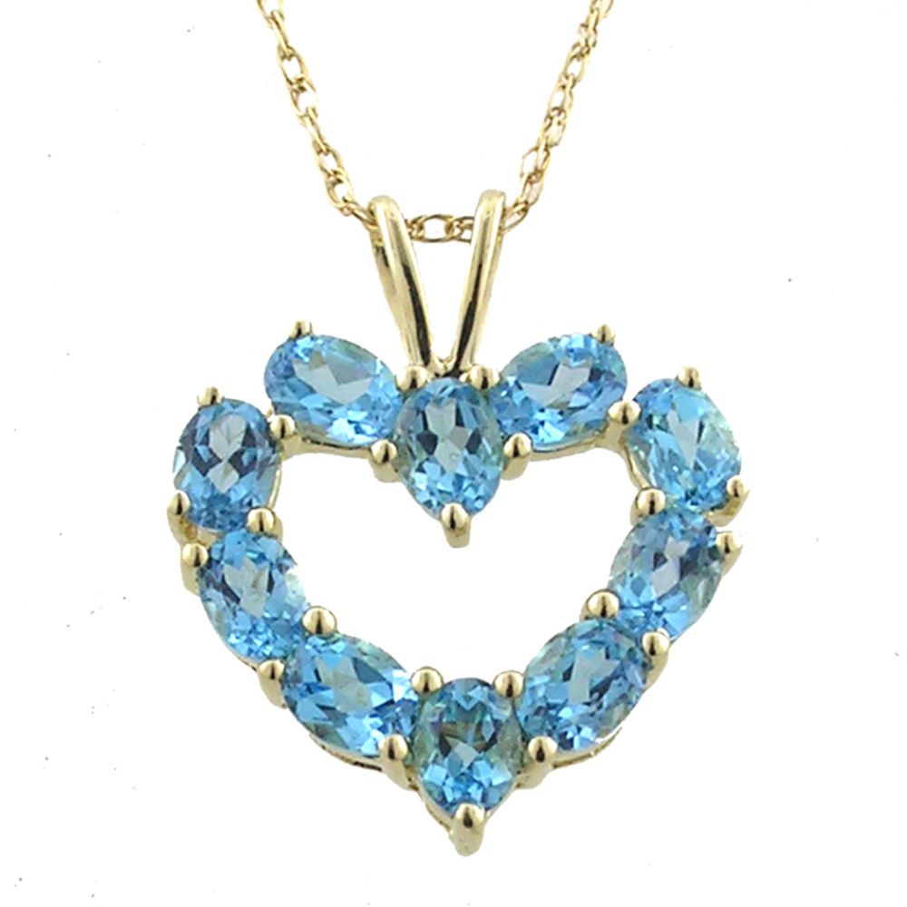 Blue Topaz Heart Shaped Pendant. 10k Yellow Gold
