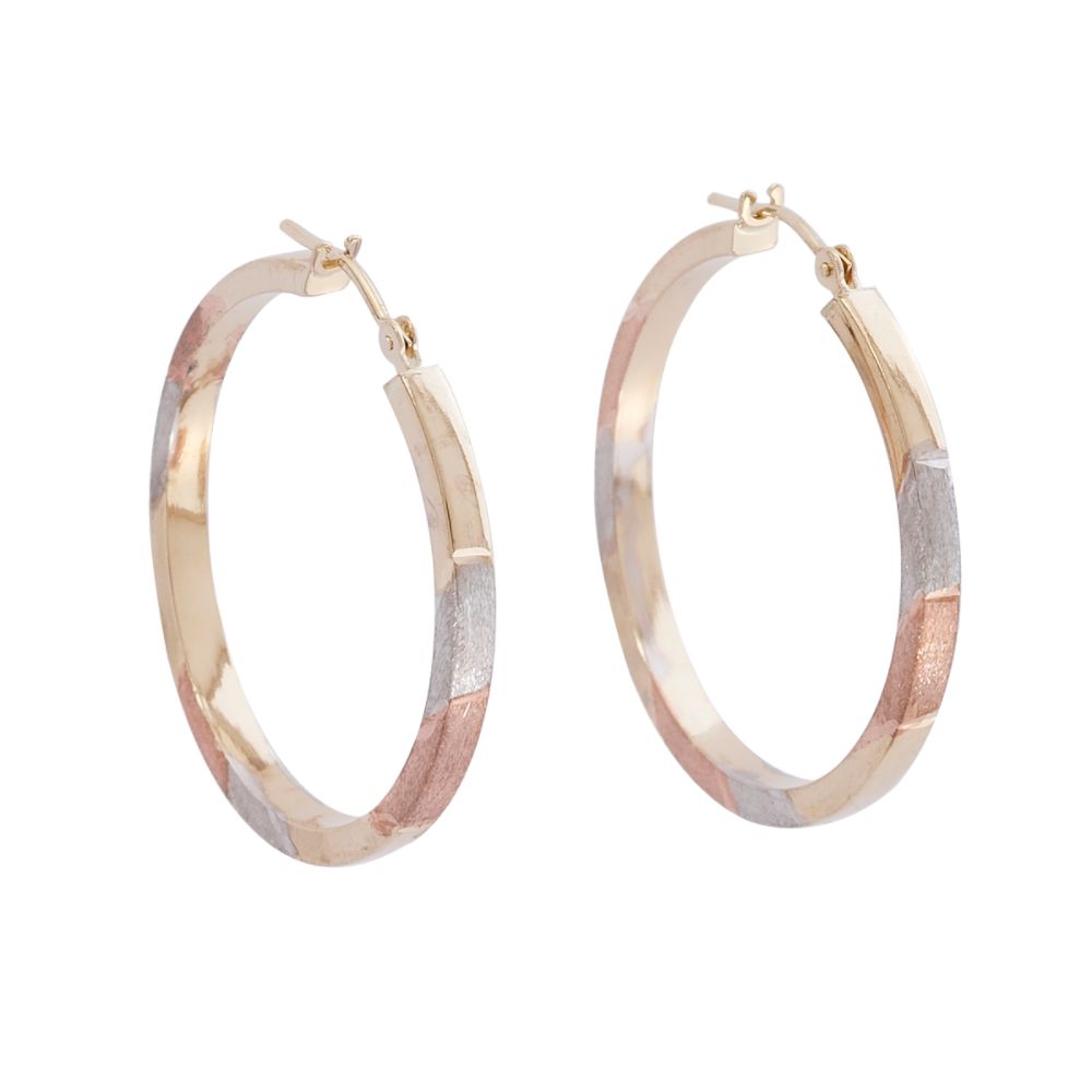 14kt Tri color Stone DC Hoop