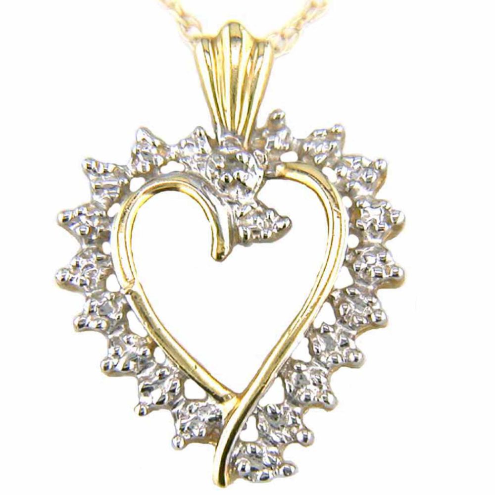 10K Yellow Gold .01 cttw Diamond Heart Pendant with 18" Chain