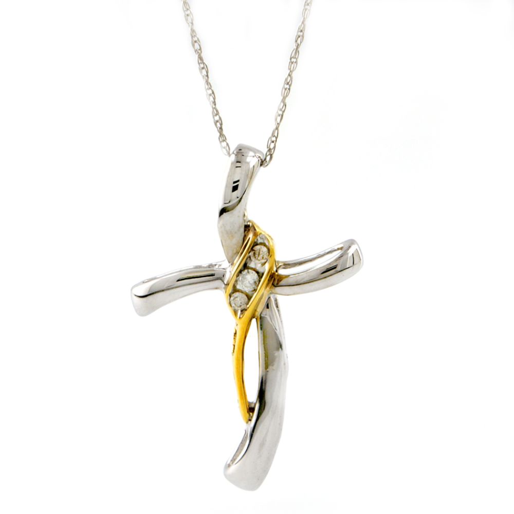 10K Two-tone Gold Twist Cross Pendant with
