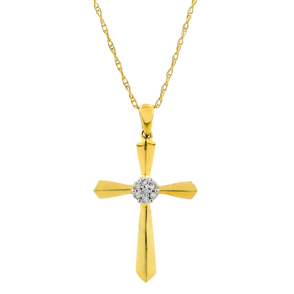 10K Yellow Gold Cross with Diamond Cluster Accent at Sears.com