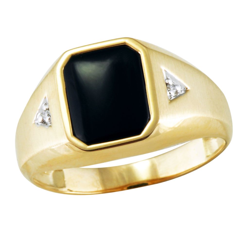 Onyx and Diamond Gents Ring. 10K Yellow Gold