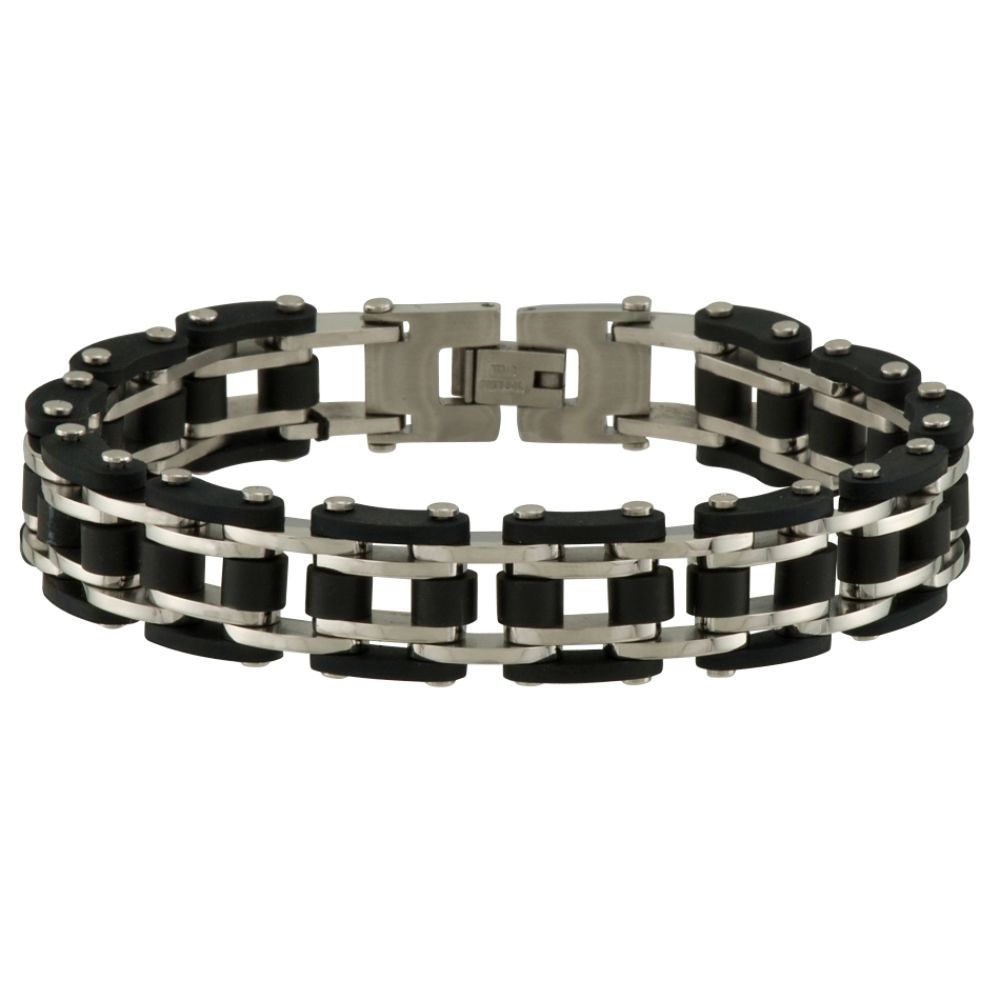 Men's Stainless Steel Bracelet with Black Railroad Ties at Sears.com
