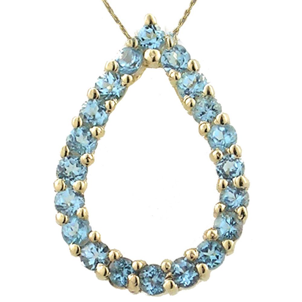 Blue Topaz Open Pear Pendant. 10k Yellow Gold