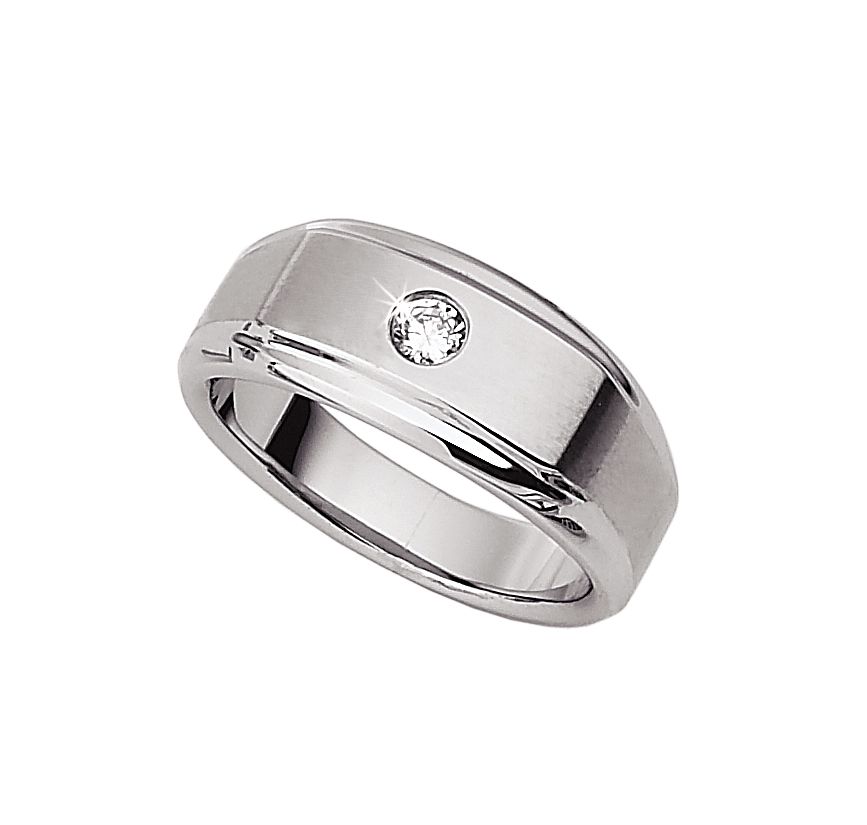 Mens 1/10 cttw Diamond and Stainless Steel Ring