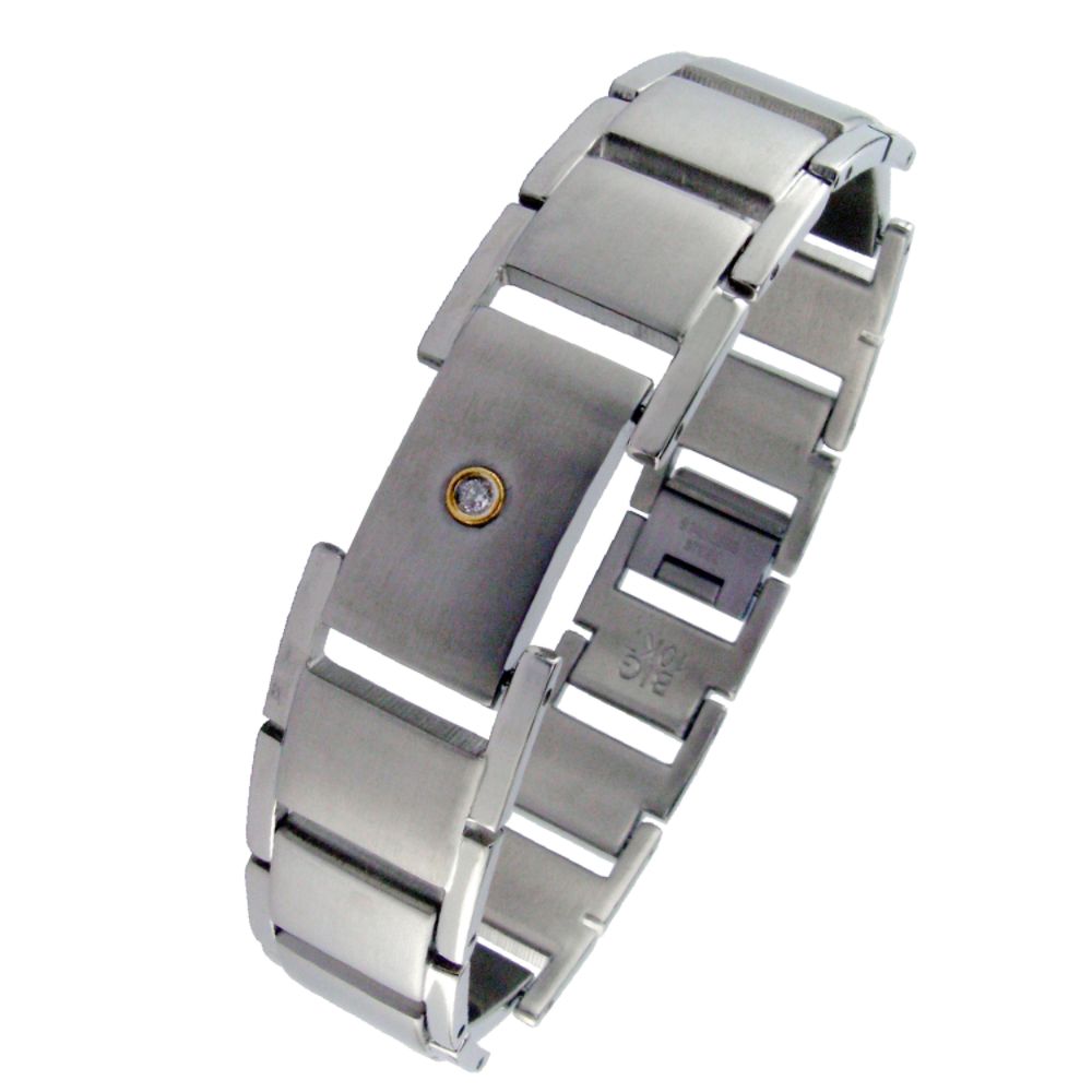 Men's Stainless Steel with 10k Yellow Gold & Diamond Accent Link Bracelet at Kmart.com