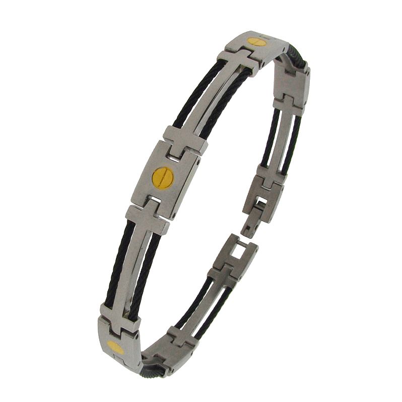 Men's Stainless Steel with Black Plating Cables & Gold Plating Screws Link Bracelet at Kmart.com