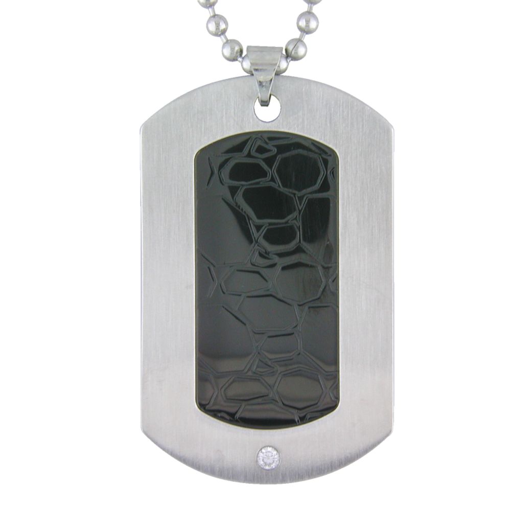 Men's Stainless Steel with Black Plating Textured Dog Tag with CZ Accent on Chain at Kmart.com