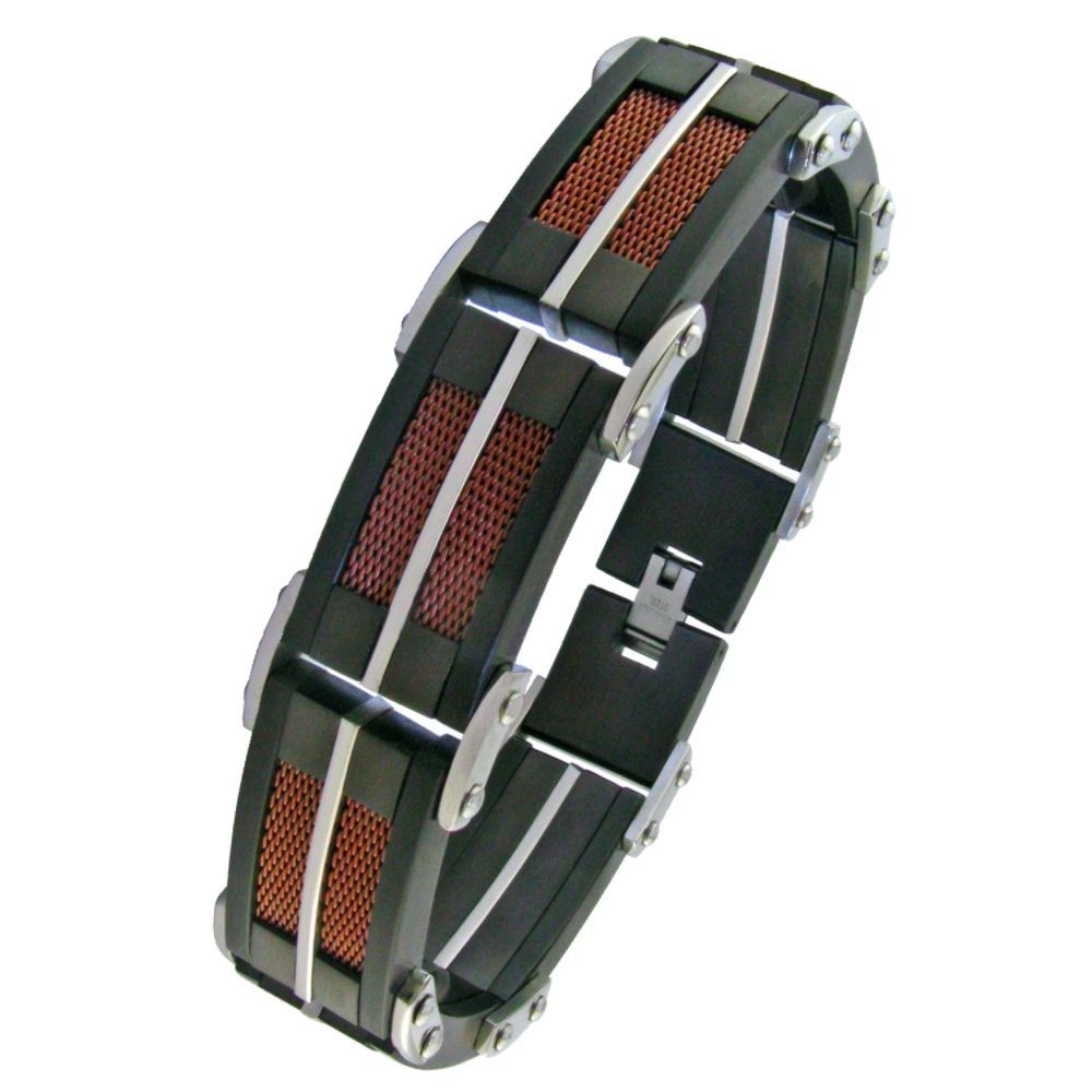 Men's Stainless Steel with Black & Brown Plating Mesh Link Bracelet at Sears.com